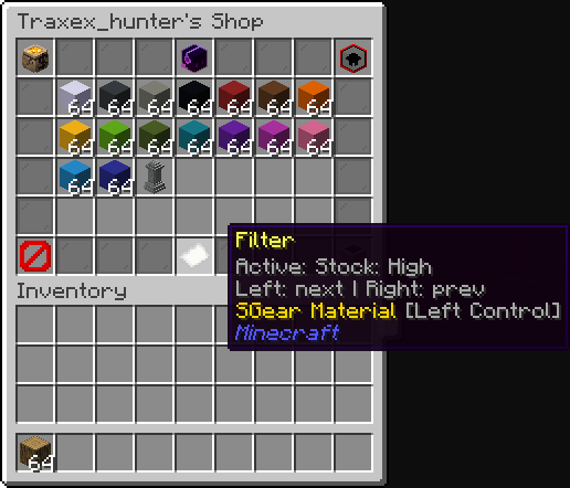 Player Shop filter menu sorted by highest stock