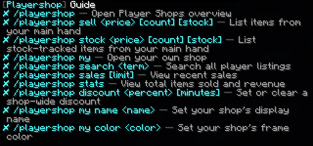 Player Shop guide menu overview
