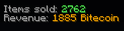 Chat output from the Player Shop stats command showing sales and revenue